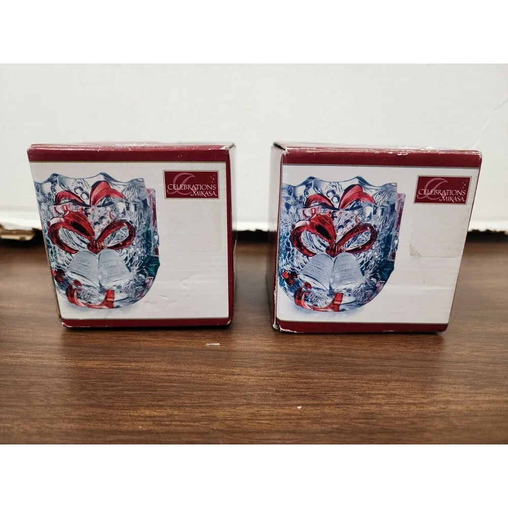 Celebrations By‎ Mikasa Crystal Votive Candle Holder Christmas Holiday Bells Lot